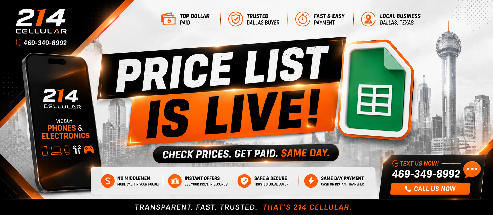 214 Cellular price list is live — check prices, get paid same day