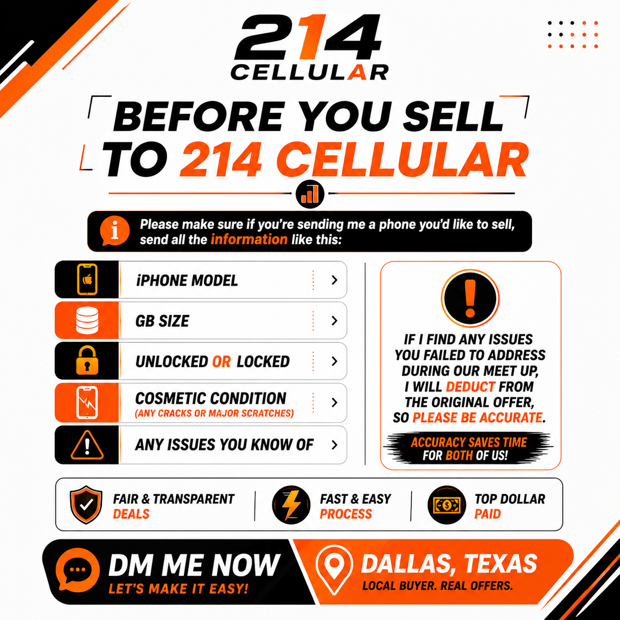 214 Cellular disclaimer and seller instructions