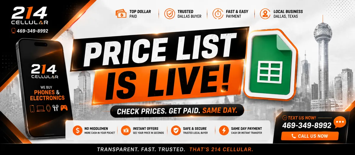 214 Cellular price list is live — check prices, get paid same day